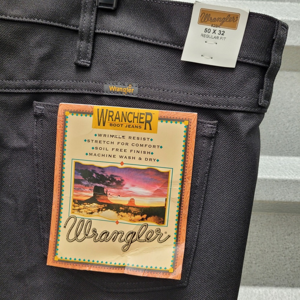 Wrangler Wrancher Dress Jeans Mens 50x32 Black Bootcut Polyester Regular Fit NEW